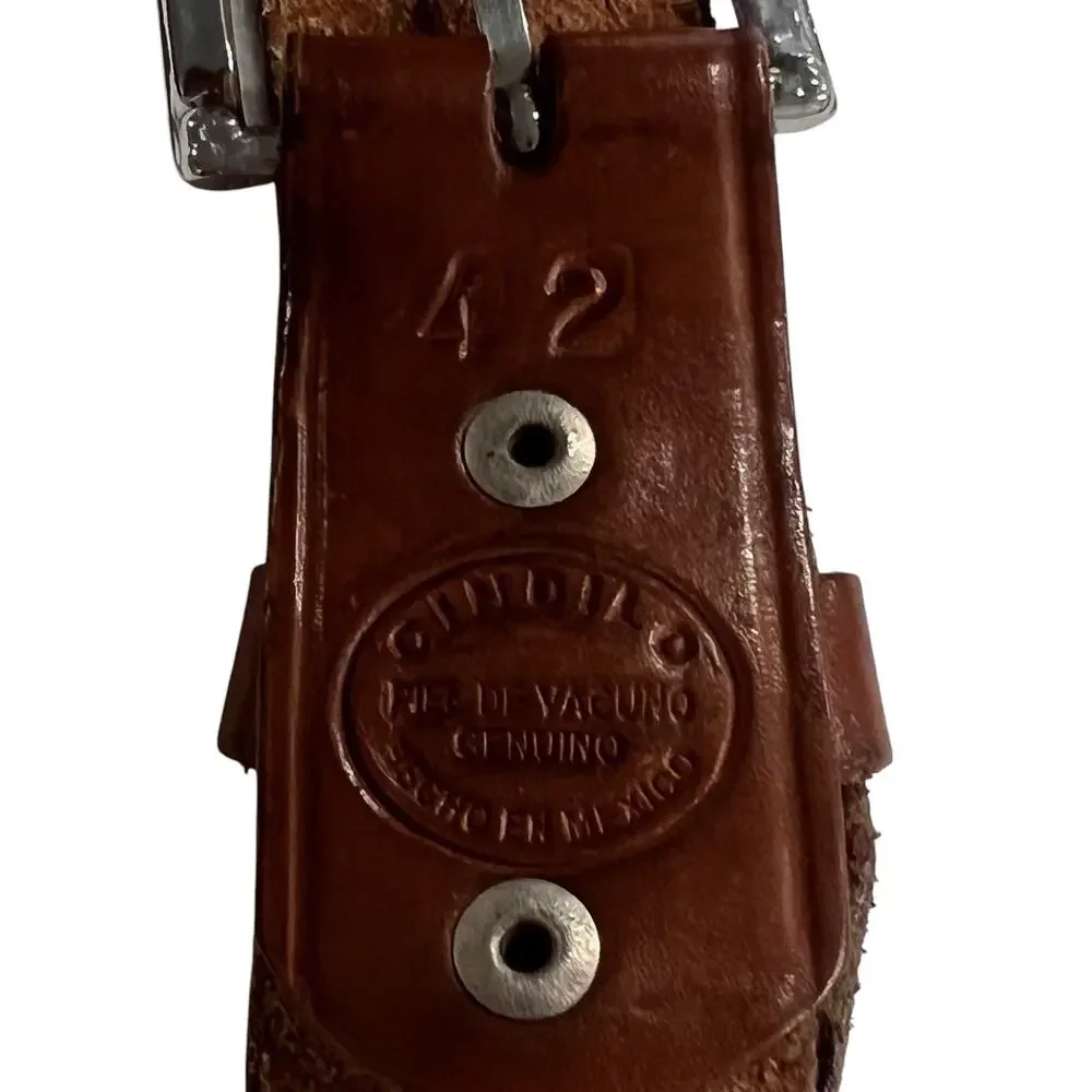 Cindilo Mens Tooled Leather Belt Size 42 Brown Braided Western Made in Mexico